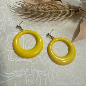 Vintage Yellow Circle Round Dandle Drop Earrings